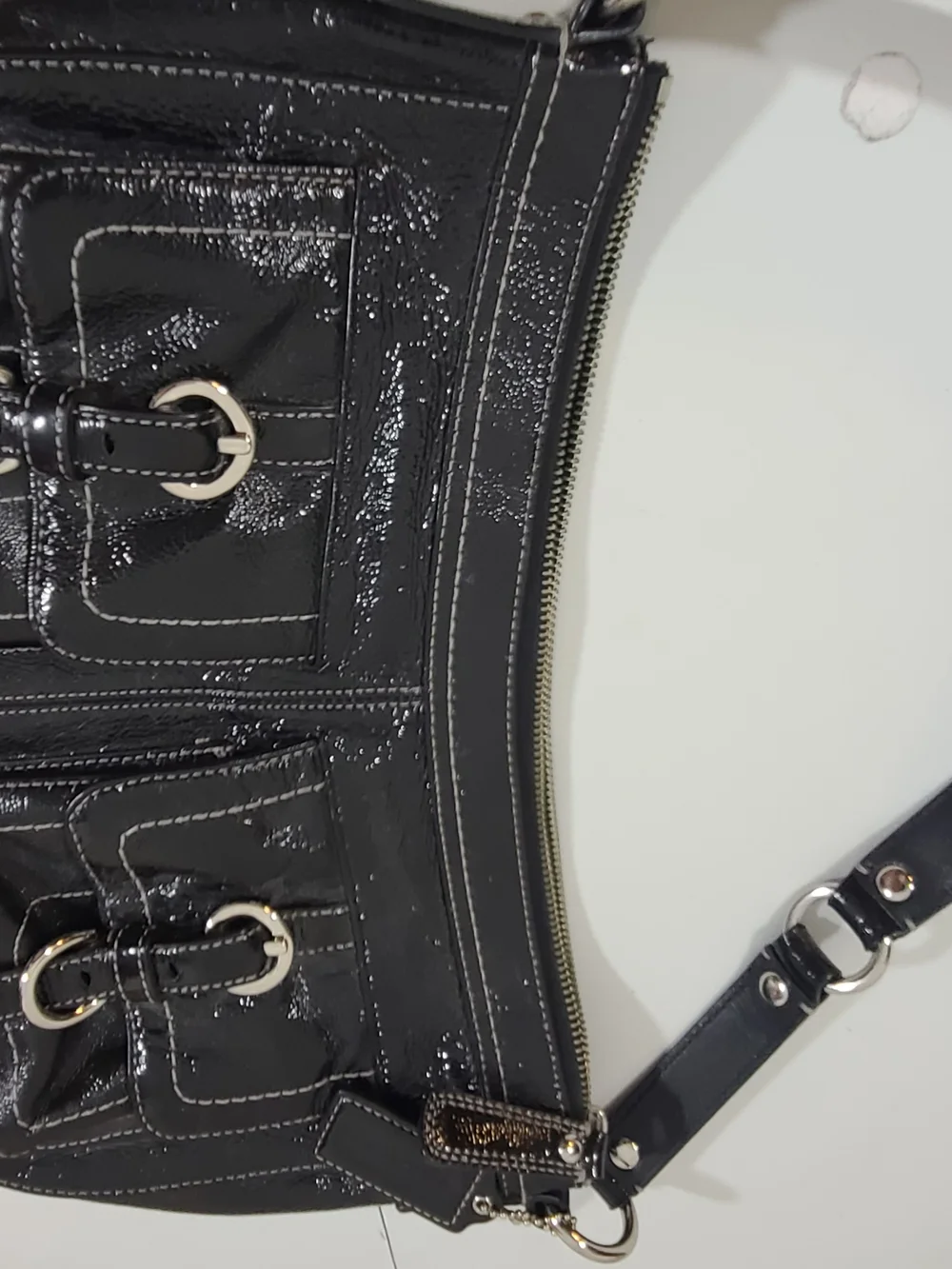 Coach Vintage Black Patent Leather Hobo Shoulder Bag with Silver Hardware